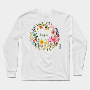 Hand painted flower design in watercolor and color pencils Long Sleeve T-Shirt